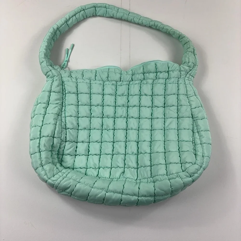 Iris & Rainbow Shoulder Bag Womens Large Green Quilted Puffer Zip Pockets